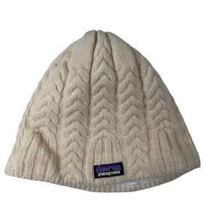 Patagonia Cable Knit Beanie Cream White Fleece Lined Winter Hat One Size ALL